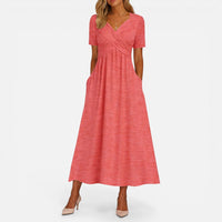 Élise | Damen Midikleid V-Ausschnitt Taillenfalten Elegant Feminin in Rot
