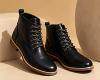 Herren Schnürstiefel Klassisch Robust mit Gummisohle für Alltag und Business in Schwarz