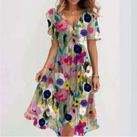 Chiffonkleid - V-Ausschnitt - Schmetterlingsärmel - Midikleid - Sommerkleid in Mehrfarbig