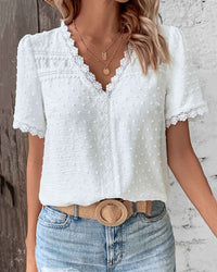 Valeria | Luftige Swiss-Dot Boho Bluse in Weiß