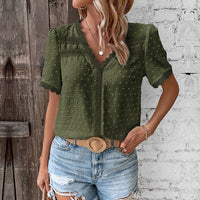 Valeria | Luftige Swiss-Dot Boho Bluse in Grün