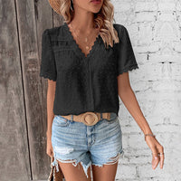 Valeria | Luftige Swiss-Dot Boho Bluse in Schwarz