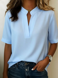 Lara | Elegante Kurzarm Bluse V-Ausschnitt in Blau
