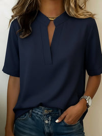 Lara | Elegante Kurzarm Bluse V-Ausschnitt in Dunkelblau