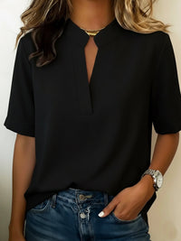 Lara | Elegante Kurzarm Bluse V-Ausschnitt in Schwarz