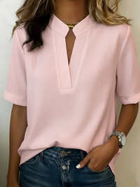 Lara | Elegante Kurzarm Bluse V-Ausschnitt in Rosa