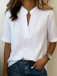 Lara | Elegante Kurzarm Bluse V-Ausschnitt in Weiß