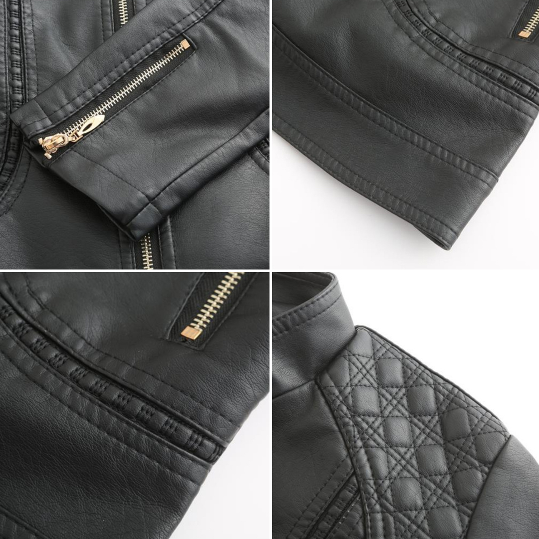 Lässige, biker-inspirierte vegane Lederjacke mit Reissverschlussdetails für Damen | Ideal für den Winter