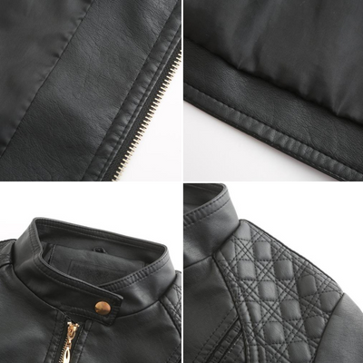 Lässige, biker-inspirierte vegane Lederjacke mit Reissverschlussdetails für Damen | Ideal für den Winter