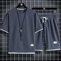 Cole | Waffelstrick Freizeit- & Sportset in Grau-Blau