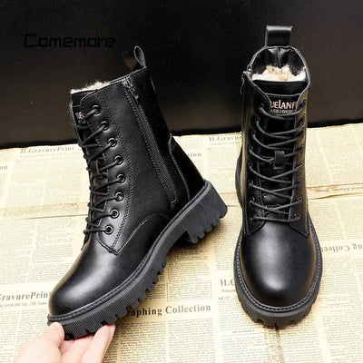 Nicola | Schwarze Leder-Winterstiefel