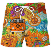 Schnelltrocknende Badeshorts mit Kordelzug Busmotiv in Orange