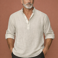 Lässiges Herren Henley-Shirt mit Knopfleiste für Herren | Tijn in Creme