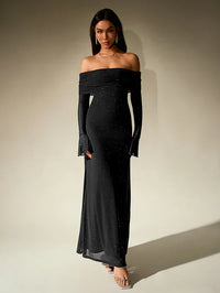 Alina - Damen Abendkleid mit Pailletten und transparenten Ärmeln in Schwarz