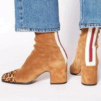 Damen Ankle Boots mit Orthopädischer Arch Support Veloursimitat Leopardenmuster Blockabsatz in Braun