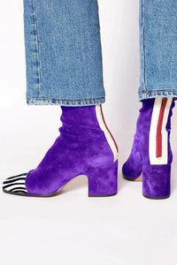 Damen Ankle Boots mit Orthopädischer Arch Support Veloursimitat Leopardenmuster Blockabsatz in Violett