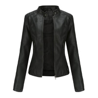 Damen Bikerjacke Kunstleder Tailliert Reißverschluss Urbaner Stil in Schwarz