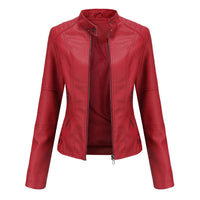 Damen Bikerjacke Kunstleder Tailliert Reißverschluss Urbaner Stil in Rot