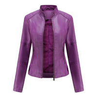 Damen Bikerjacke Kunstleder Tailliert Reißverschluss Urbaner Stil in Violett