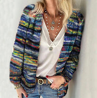 Damen Bunter Langarm Strick-Cardigan Offene Passform für Herbst und Winter in Blau