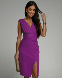 Thérèse | Damen Kleid V-Ausschnitt Seitenschlitz Stilvoll Elegant Festlich in Violett