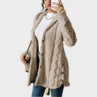 Damen Flauschiger Oversized Kapuzen-Cardigan mit Knopfleiste Komfortabler Plüschpullover in Khaki