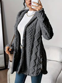 Damen Flauschiger Oversized Kapuzen-Cardigan mit Knopfleiste Komfortabler Plüschpullover in Grau