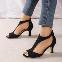 Damen High Heels mit offenem Zehenbereich und Reißverschluss hinten – Elegante Pumps für Büro und Abend in Schwarz