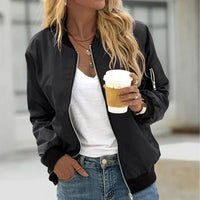 Damen Klassische Bomberjacke mit Reißverschluss – Zeitloser Street-Style und Vielseitigkeit in Schwarz
