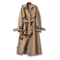 Damen Klassischer Trenchcoat mit Gürtel Eleganter Wintermantel für Damen in Khaki