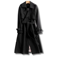 Damen Klassischer Trenchcoat mit Gürtel Eleganter Wintermantel für Damen in Schwarz