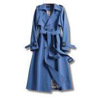 Damen Klassischer Trenchcoat mit Gürtel Eleganter Wintermantel für Damen in Blau