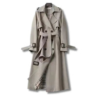 Damen Klassischer Trenchcoat mit Gürtel Eleganter Wintermantel für Damen in Grau