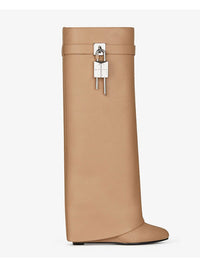 Damen Kniehohe Stiefel mit Orthopädischer Arch Support und Dicken Sohlen High Heels Komfort in Helles braunes PU