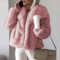 Damen Kurze Winterjacke Gemütlich Warm Kunstfelljacke Elegant in Rosa