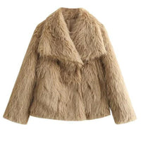 Damen Kurze Winterjacke Gemütlich Warm Kunstfelljacke Elegant in Beige
