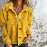 Damen Kuschelige Jacke mit Innenfutter Warme Übergangsjacke für Alltag in Gelb