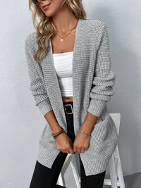 Damen Langärmlige Strickjacke mit Offener Vorderseite für Eleganten Komfort in Grau
