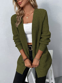Damen Langärmlige Strickjacke mit Offener Vorderseite für Eleganten Komfort in Grün
