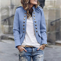 Damen Lässige Kurze Jacke mit Knopfleiste Front Modern Casual in Himmelblau