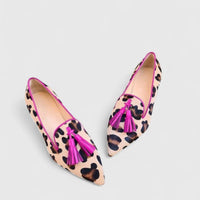 Damen Loafers mit Leopardenmuster und Orthopädischer Arch Support Flache Slipper mit Quasten in Rosa