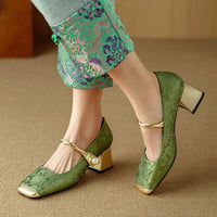 Damen Slip-On Absatz Mary Jane Pumps in Grün