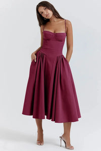 Éloise | Damen Midikleid Spitzenoptik Elegant Raffiniert Abend Festlich in Burgund