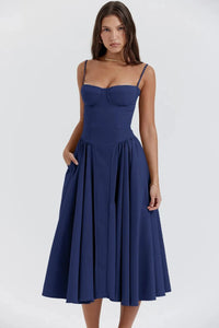 Éloise | Damen Midikleid Spitzenoptik Elegant Raffiniert Abend Festlich in Dunkelblau