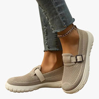 Damen Orthopädische Slip-On Schuhe mit Atmungsaktivem Mesh und Klettverschluss für Arch Support in Beige
