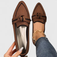 Damen Orthopädische Spitz Zulaufende Loafer mit Arch Support und Knoten-Detail in Khaki