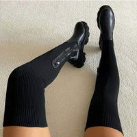Damen Overknee Stiefel mit Plateau und Stretch für Herbst und Winter in Schwarz