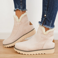 Damen Slip On Stiefeletten mit Plateau und markanten Nahtdetails für Winter in Khaki