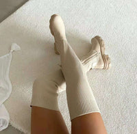 Damen Stiefel mit Orthopädischer Arch Support und Klobiger Sohle Geripptes Design in Beige