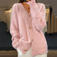 Damen Strickjacke Langarm Gemütlich Lässig Warm für Alltag und Freizeit in Rosa